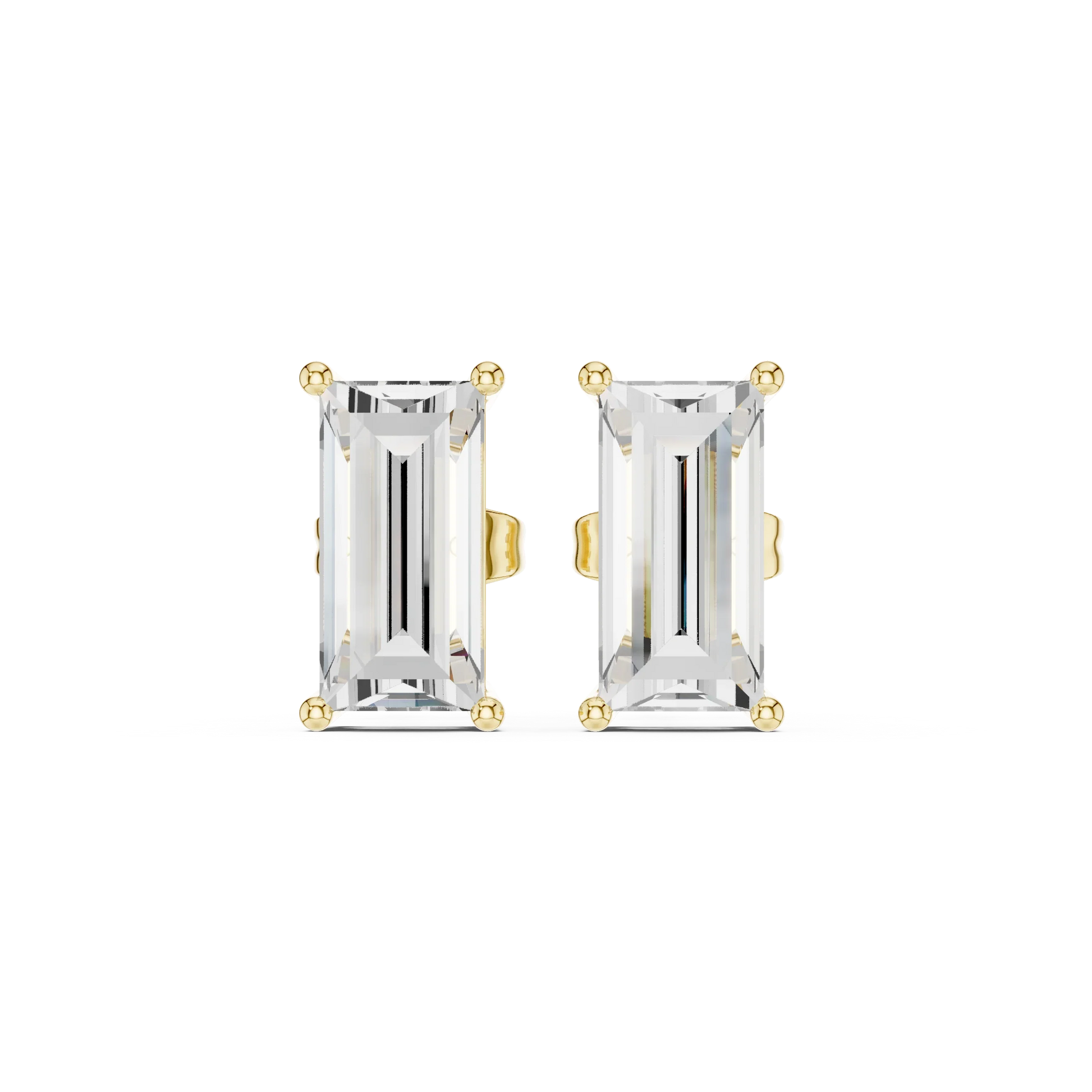 Baguette cut lab grown diamond stud earrings in yellow gold by Diamonds for Everyone Australia