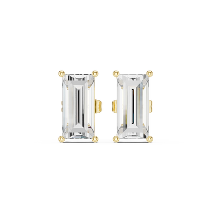 Baguette cut lab grown diamond stud earrings in yellow gold by Diamonds for Everyone Australia