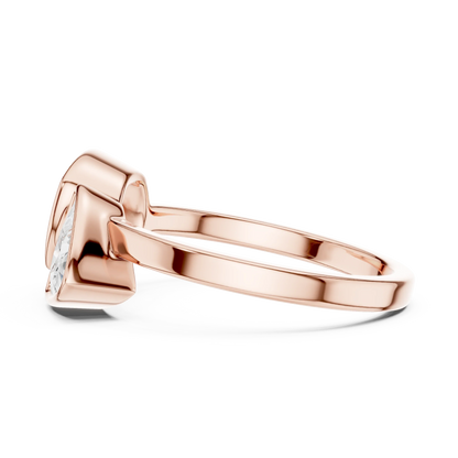 Bezel Toi et Moi rose gold ring with cushion and trillion lab-grown diamonds side view