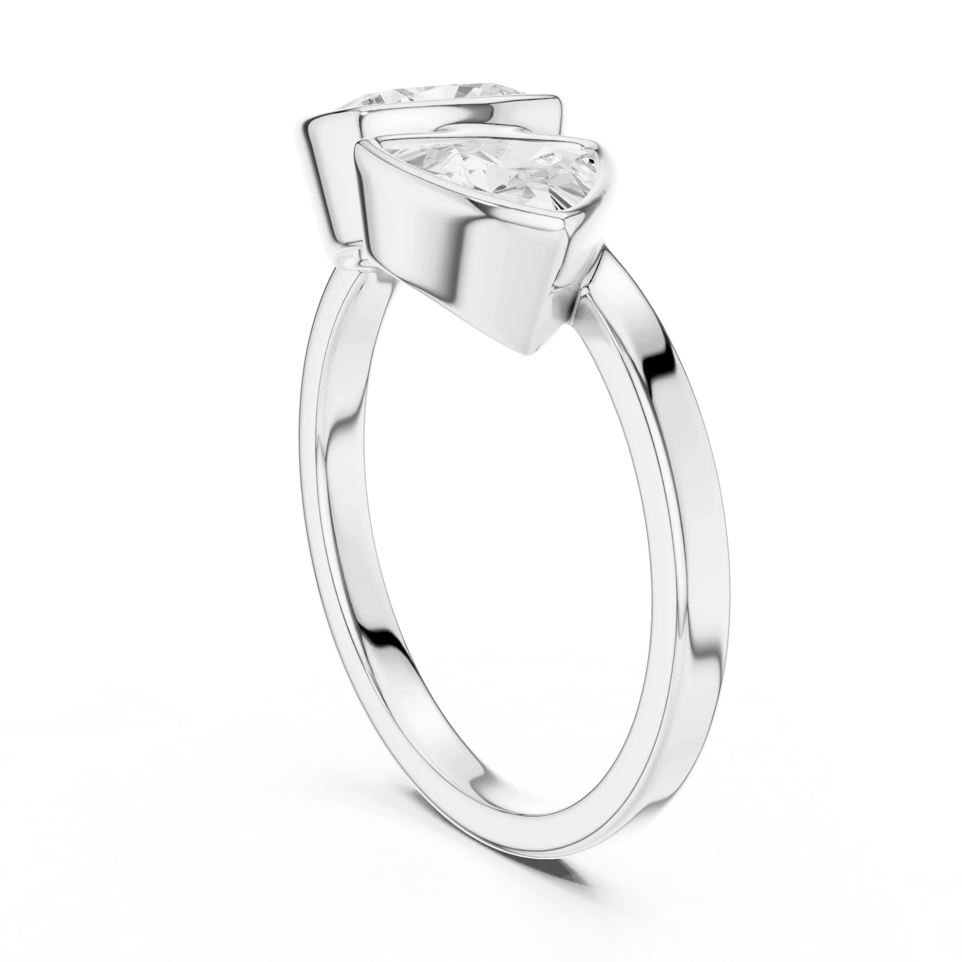 Bezel Toi et Moi white gold ring with cushion and trillion lab-grown diamonds back view