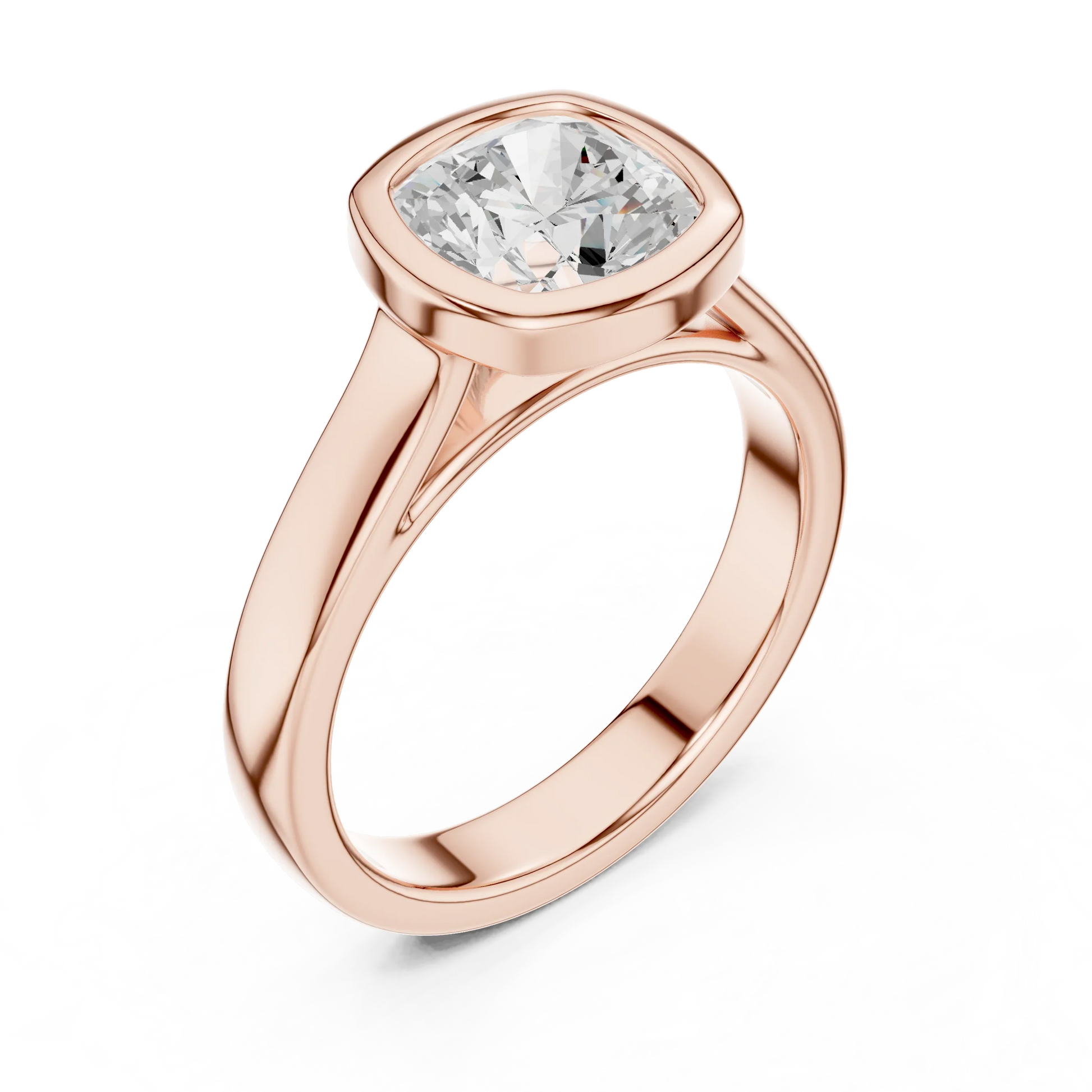 Front view of rose gold cushion bezel solitaire ring with lab-grown diamond – Australia