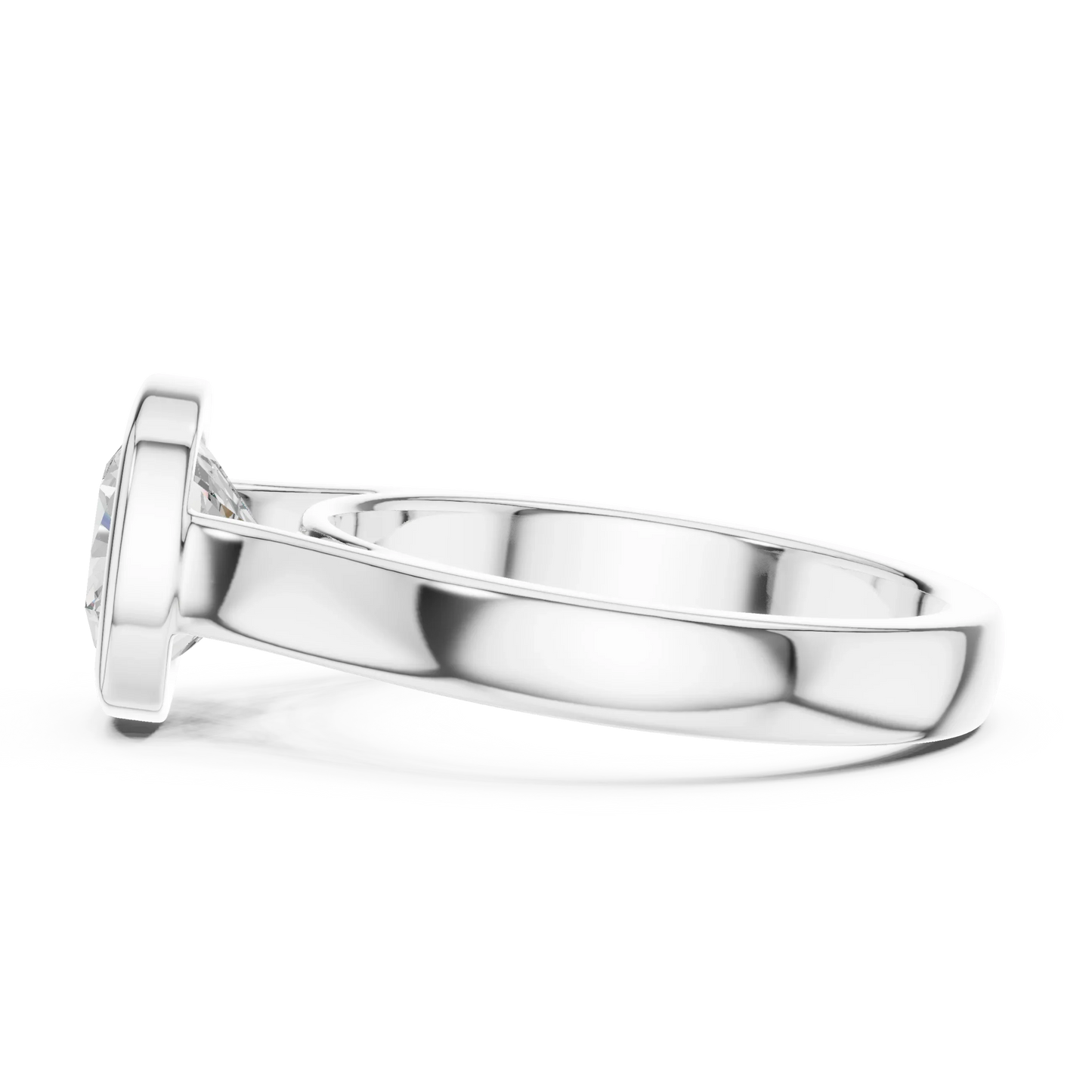 Side view of white gold cushion bezel solitaire ring with lab-grown diamond – Australia