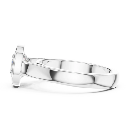 Side view of white gold cushion bezel solitaire ring with lab-grown diamond – Australia