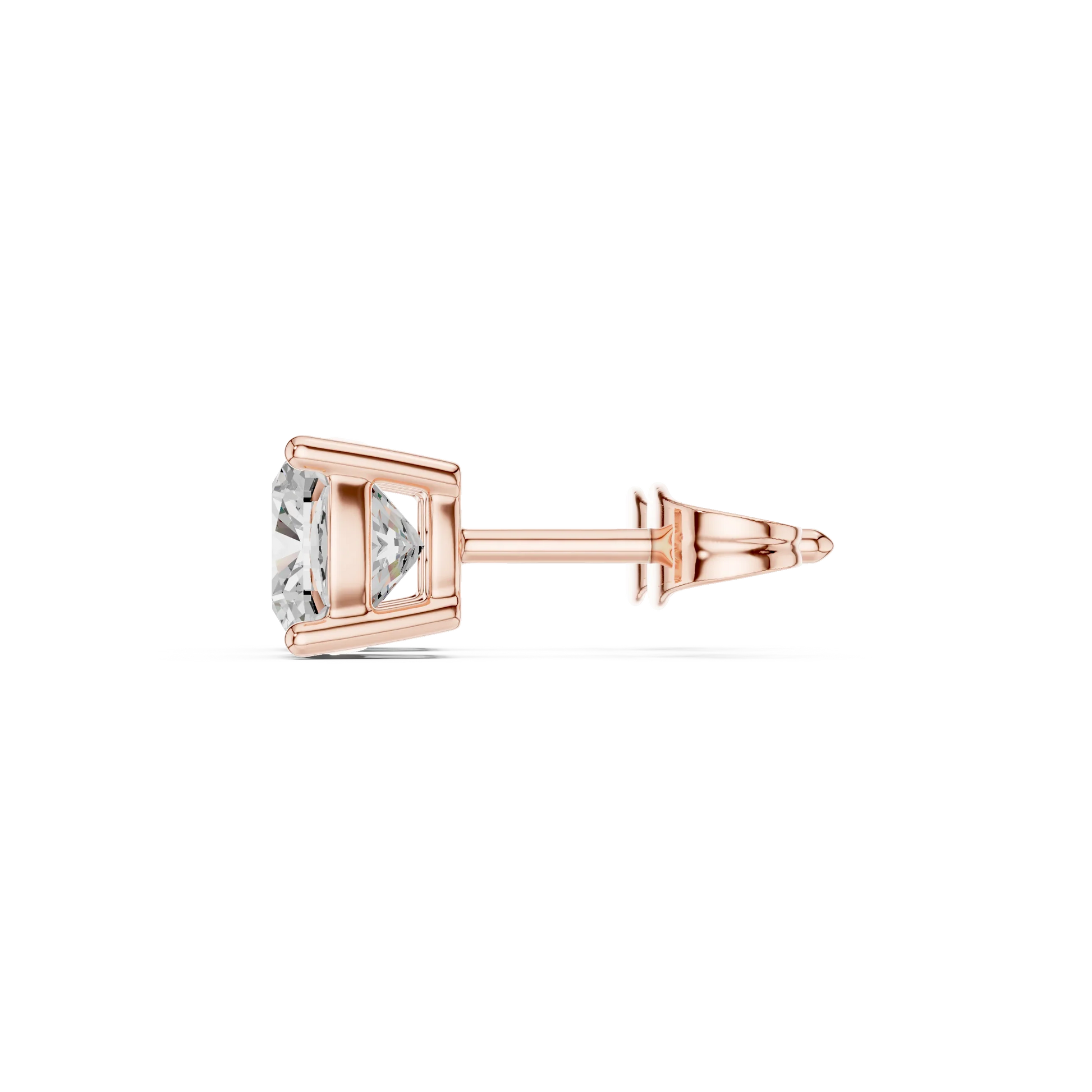 Cushion cut lab grown diamond stud earrings in rose gold side view by Diamonds for Everyone Australia