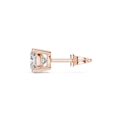 Cushion cut lab grown diamond stud earrings in rose gold side view by Diamonds for Everyone Australia