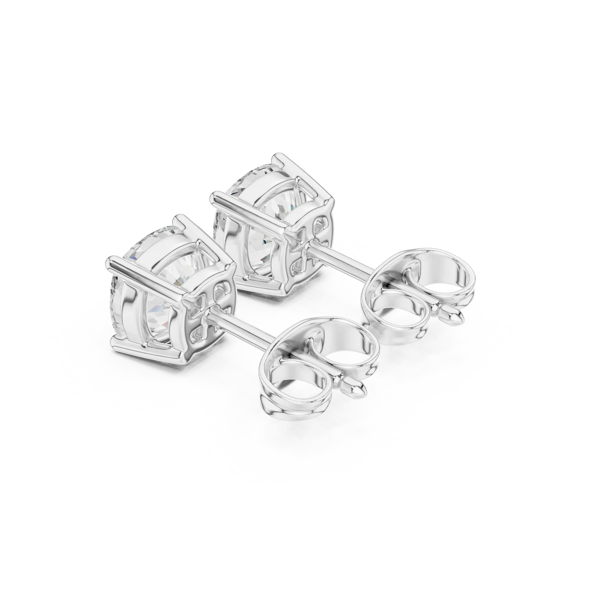 Cushion cut lab grown diamond stud earrings in white gold back side view by Diamonds for Everyone Australia