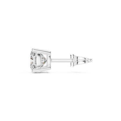 Cushion cut lab grown diamond stud earrings in white gold side view by Diamonds for Everyone Australia