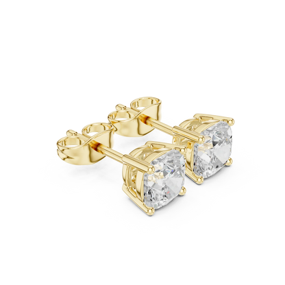 Cushion cut lab grown diamond stud earrings in yellow gold front view by Diamonds for Everyone Australia