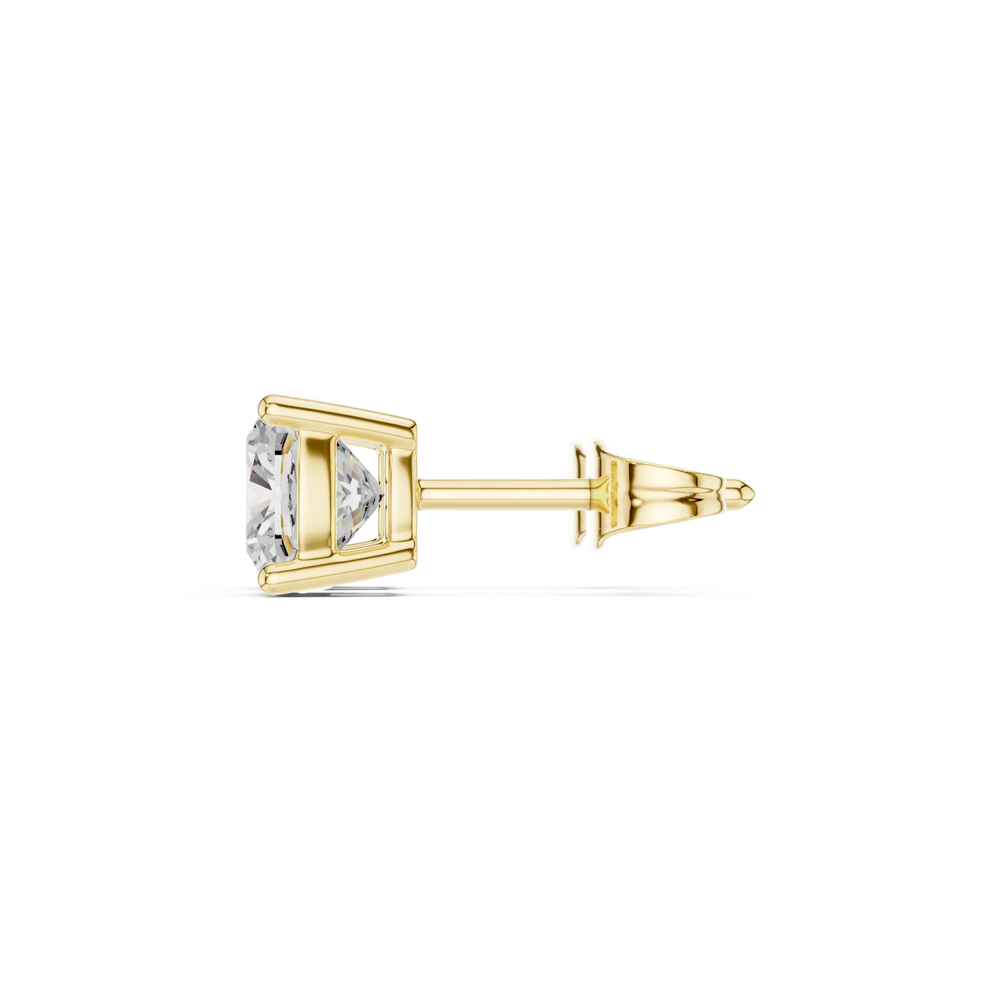 Cushion cut lab grown diamond stud earrings in yellow gold side view by Diamonds for Everyone Australia
