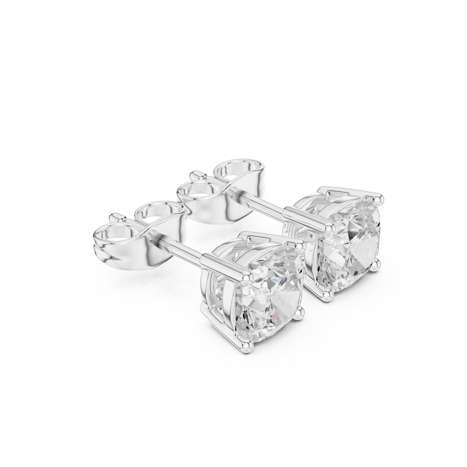 Pair of diamond stud earrings on a white background