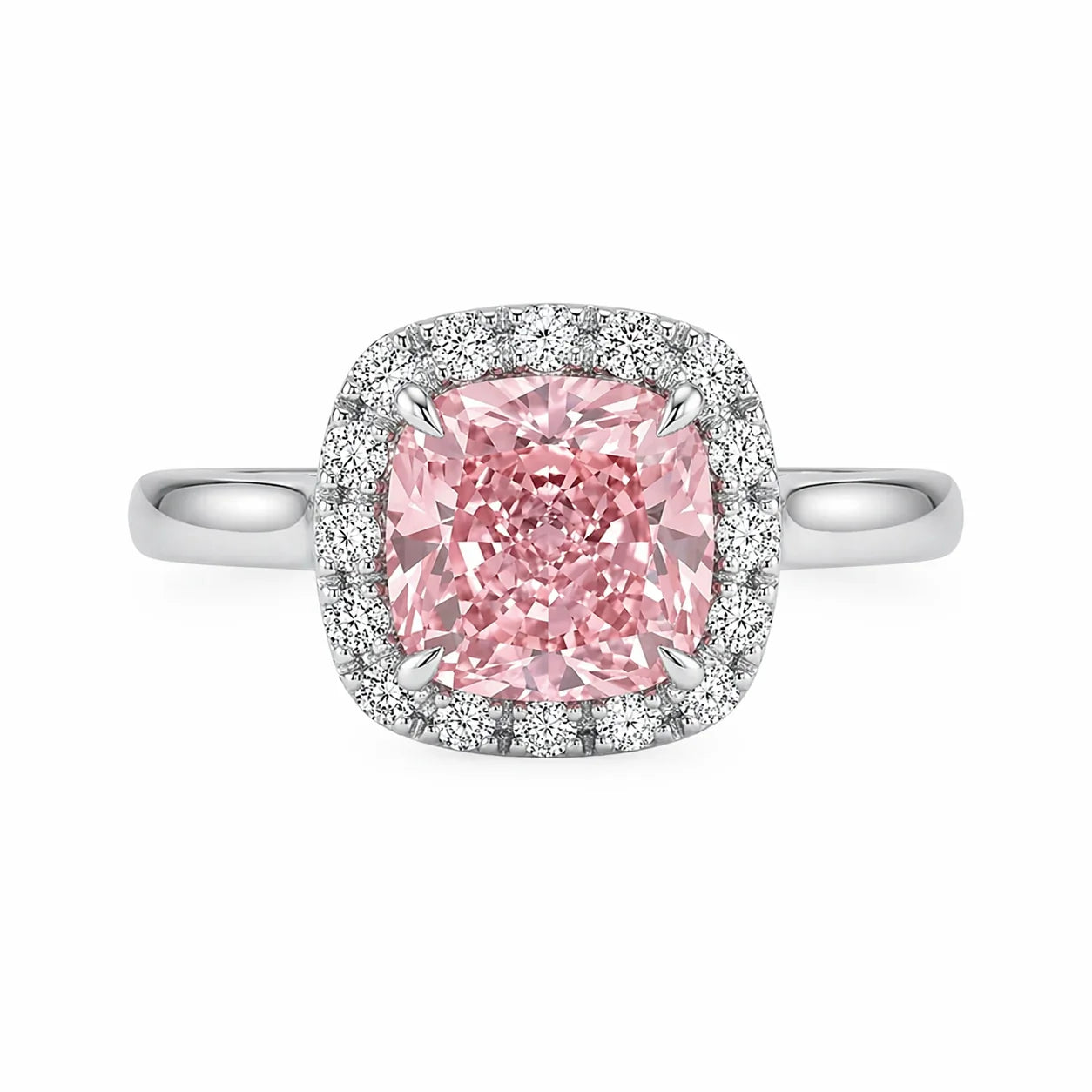 Cushion cut halo fancy pink diamond micropave engagement ring in white gold with lab-grown diamonds – Australia