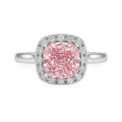 Cushion cut halo fancy pink diamond micropave engagement ring in white gold with lab-grown diamonds – Australia