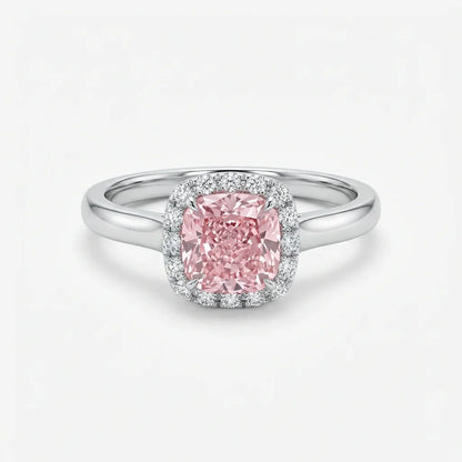 Cushion cut halo fancy pink diamond micropave engagement ring in white gold with lab-grown diamonds – Australia