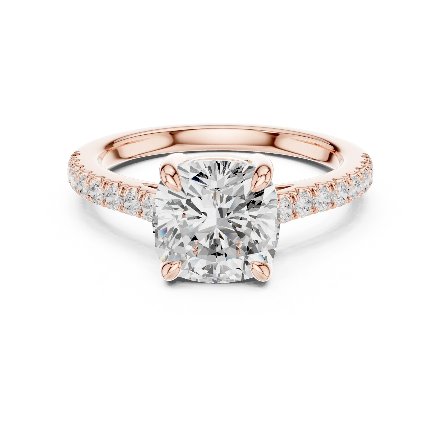 Lab-grown cushion diamond pavé band ring in rose gold