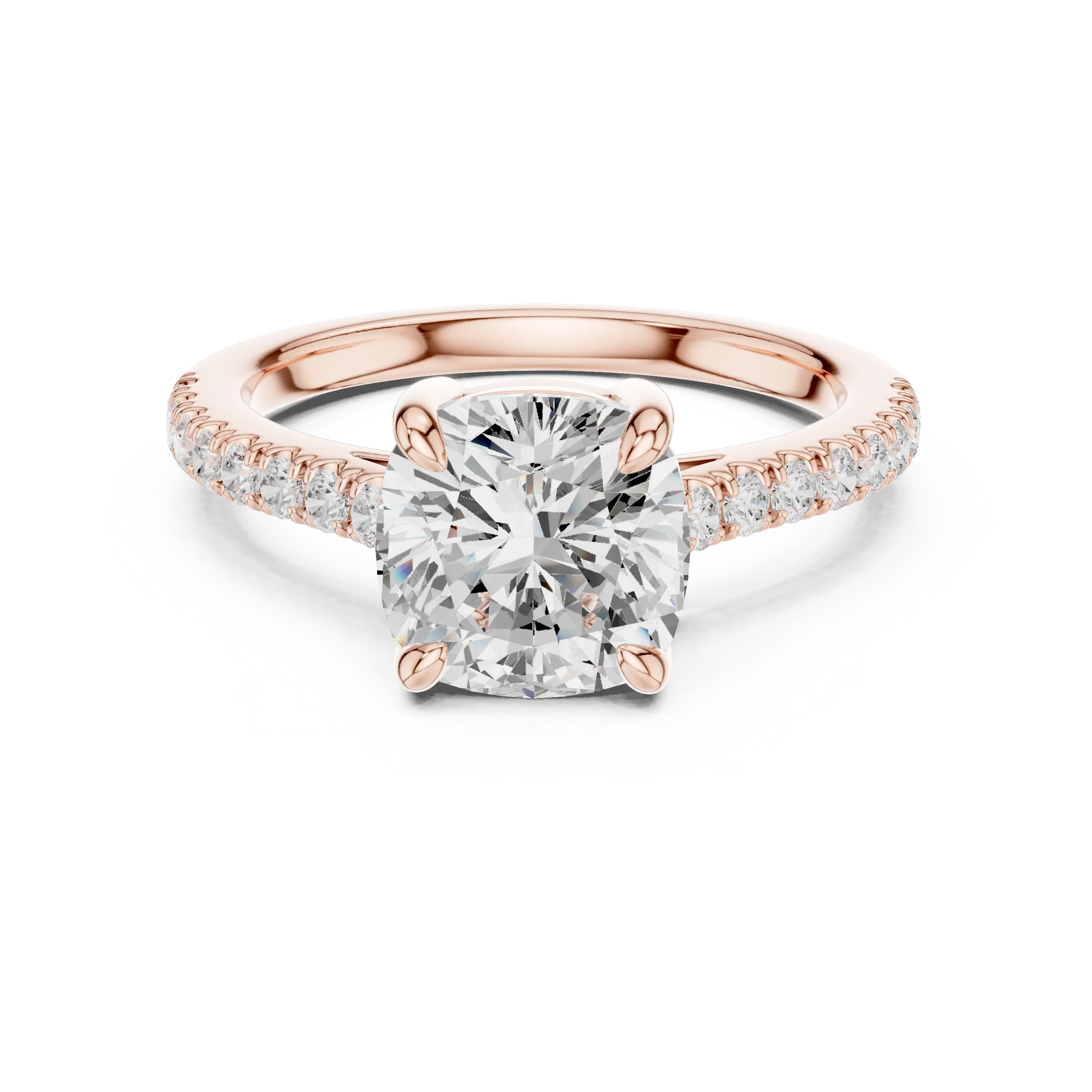 Lab-grown cushion diamond pavé band ring in rose gold
