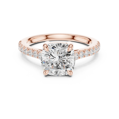 Lab-grown cushion diamond pavé band ring in rose gold