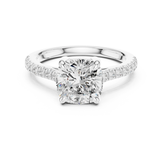 Lab-grown cushion diamond pavé band ring in white gold