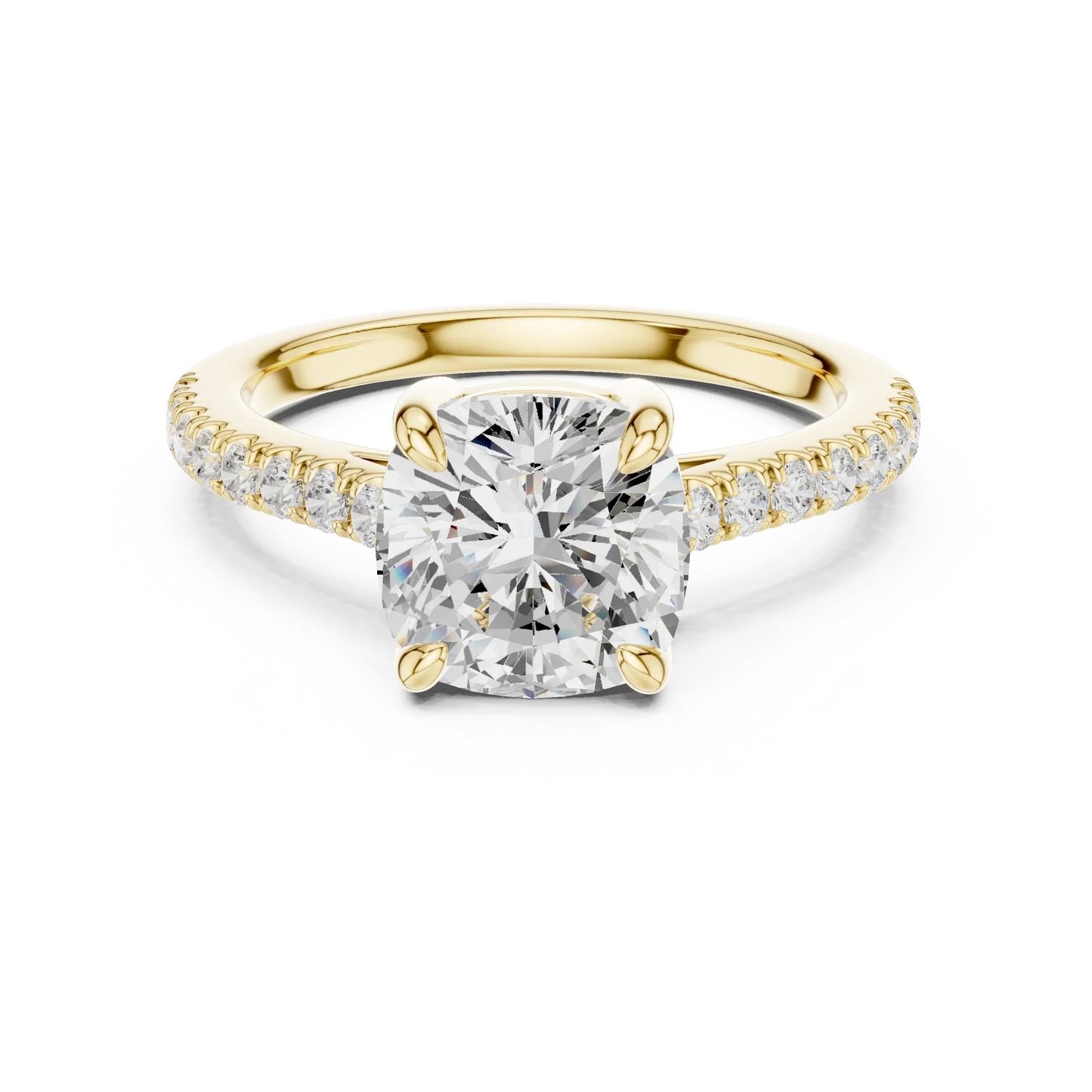 Lab-grown cushion diamond pavé band ring in yellow gold