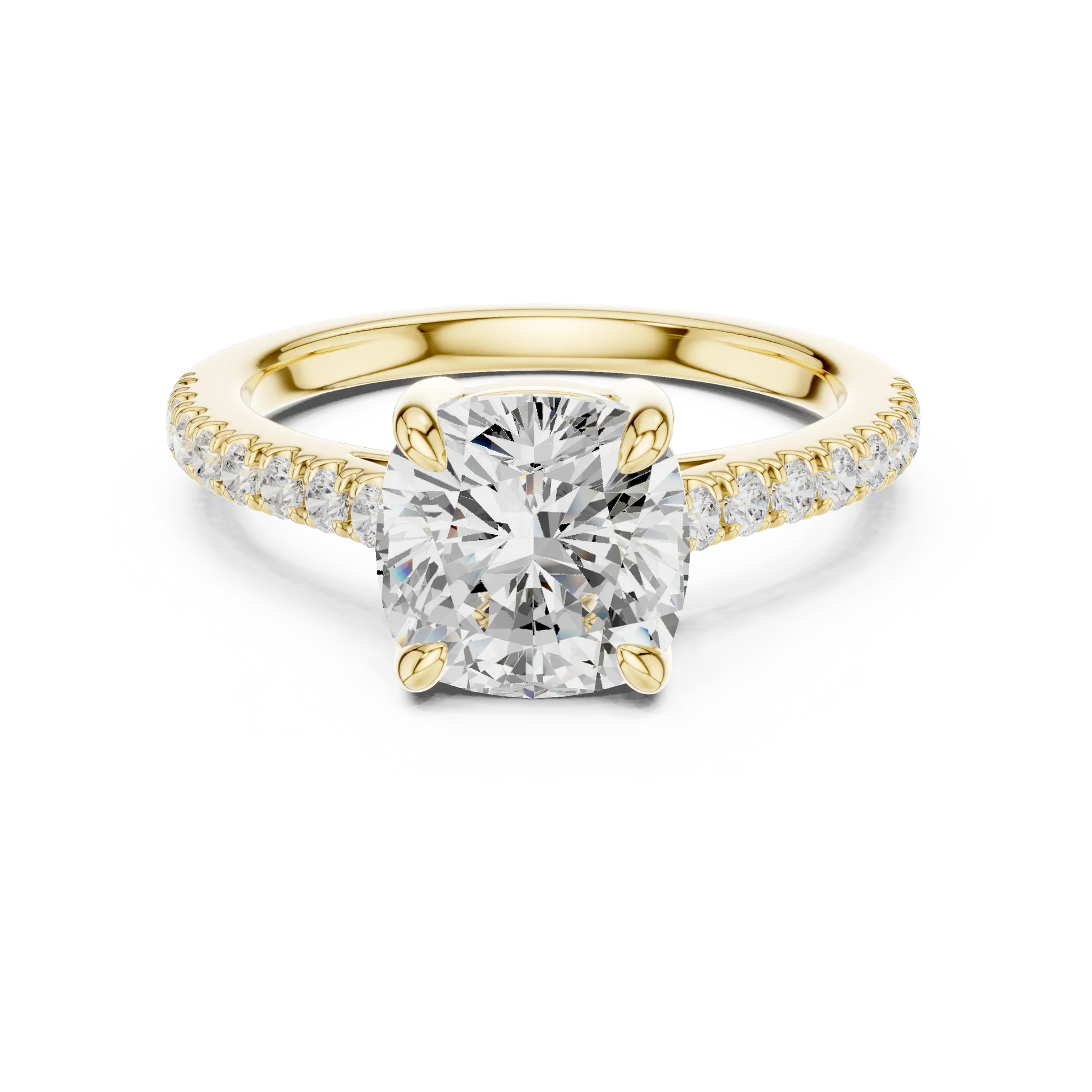 Lab-grown cushion diamond pavé band ring in yellow gold