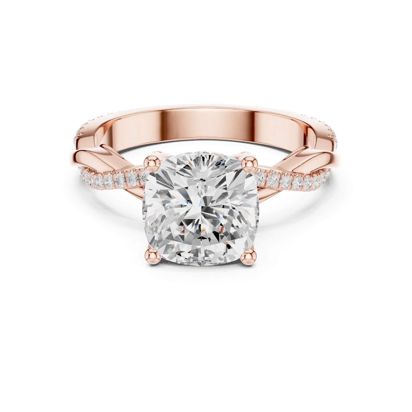 Cushion diamond ring in rose gold with twisted vine pave band and lab-grown diamond – Australia