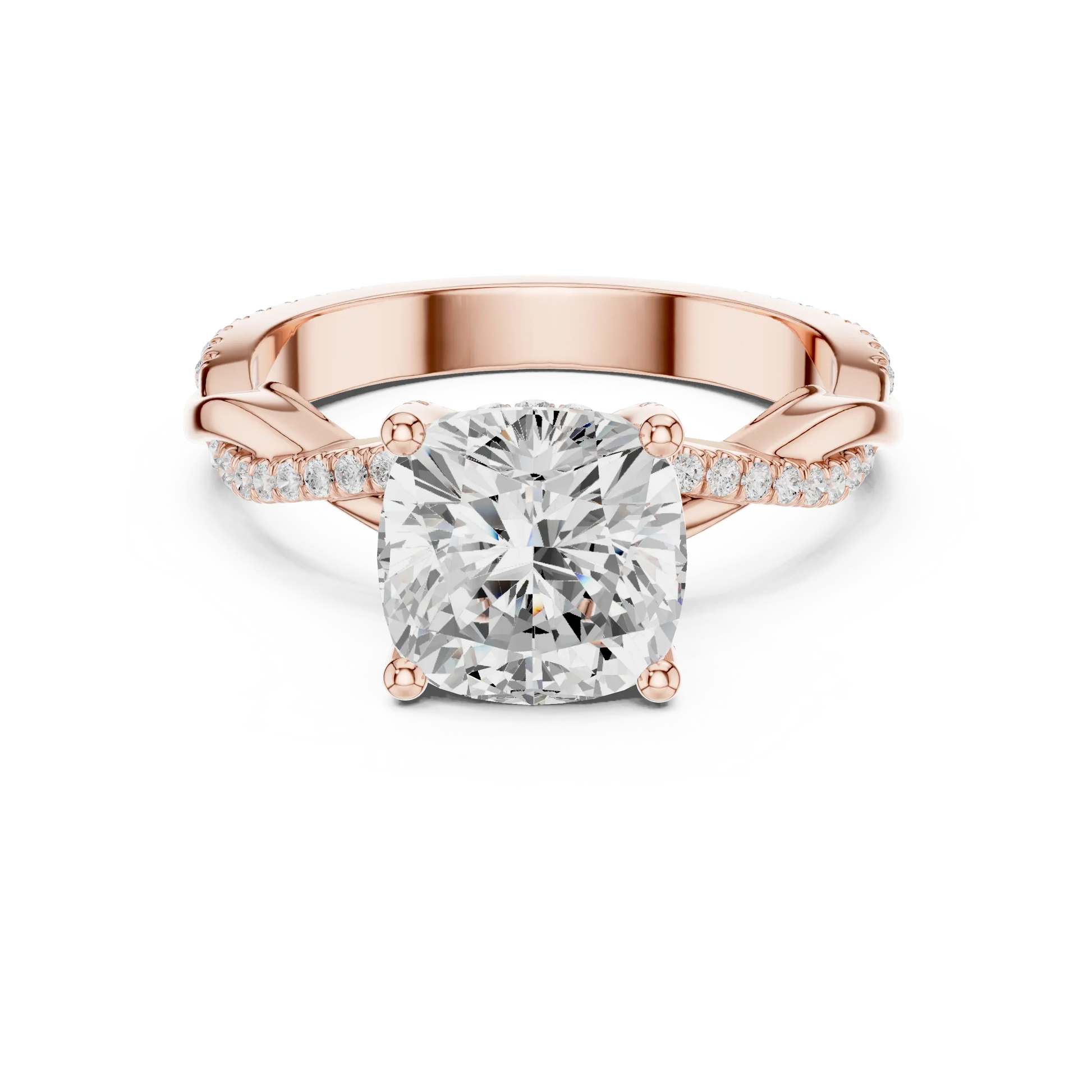 Cushion diamond ring in rose gold with twisted vine pave band and lab-grown diamond – Australia
