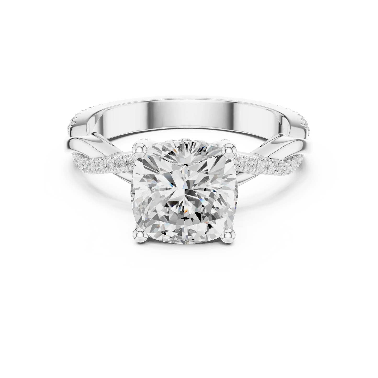 Cushion diamond ring in white gold with twisted vine pave band and lab-grown diamond – Australia