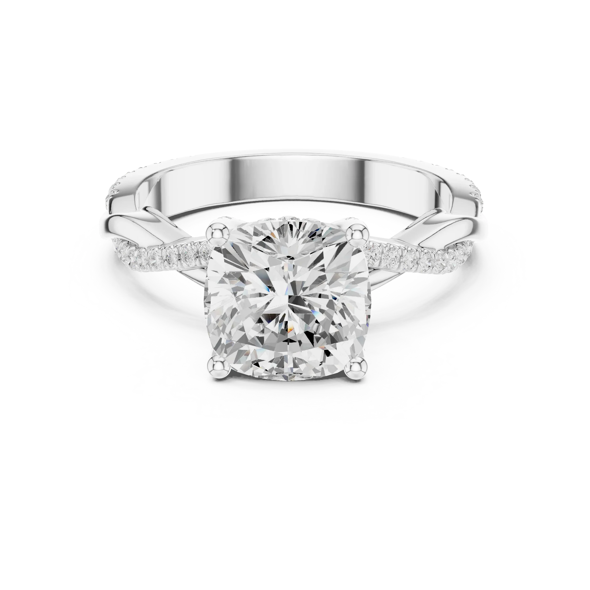 Cushion diamond ring in white gold with twisted vine pave band and lab-grown diamond – Australia