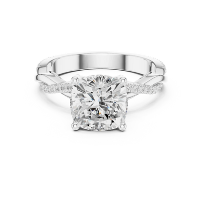 Cushion diamond ring in white gold with twisted vine pave band and lab-grown diamond – Australia