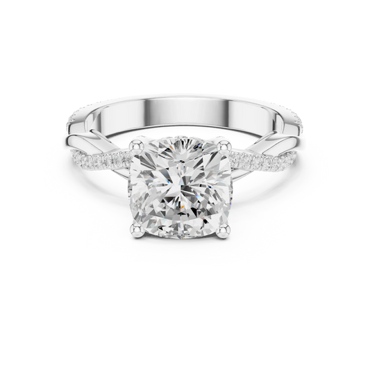 Cushion diamond ring in white gold with twisted vine pave band and lab-grown diamond – Australia