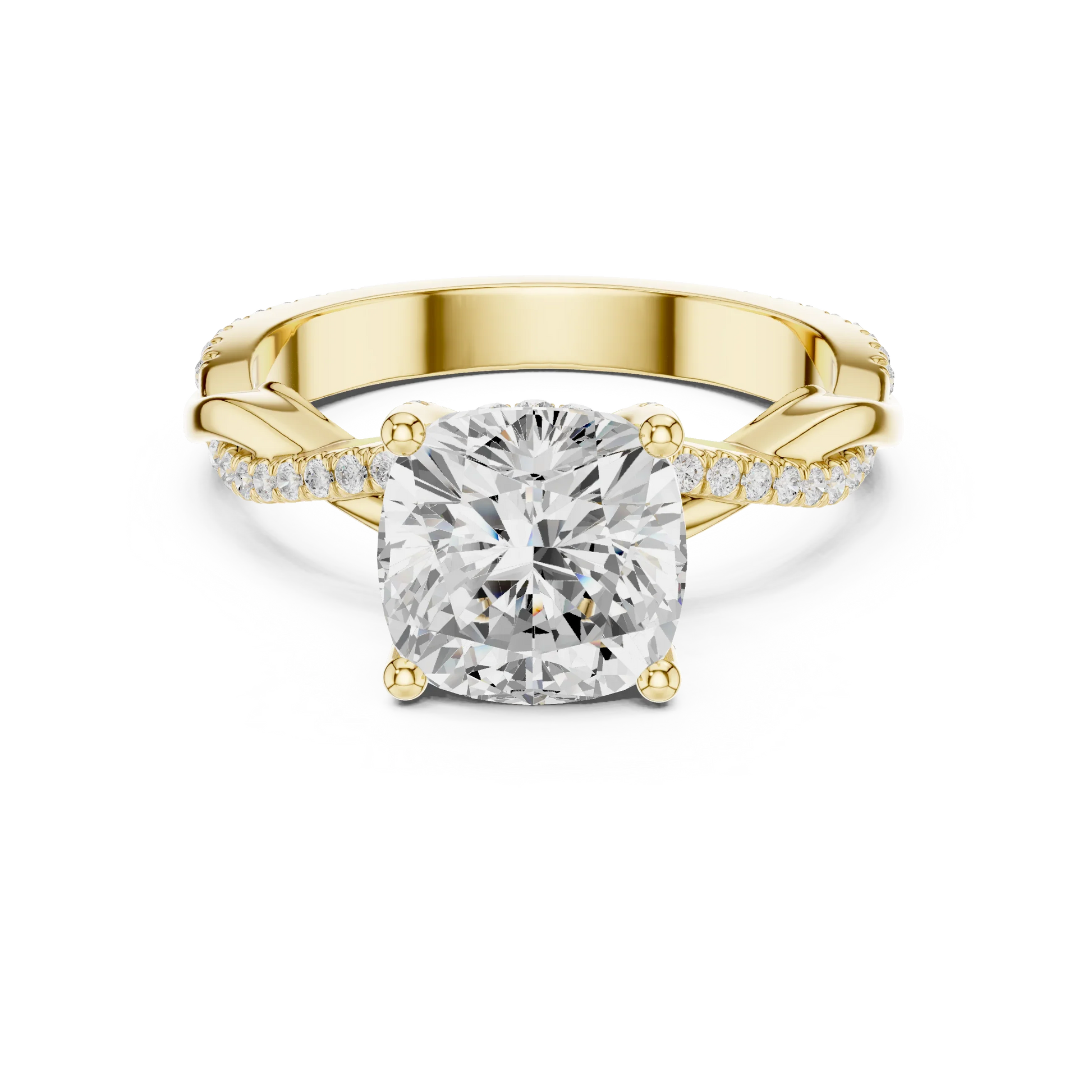 Cushion diamond ring in yellow gold with twisted vine pave band and lab-grown diamond – Australia
