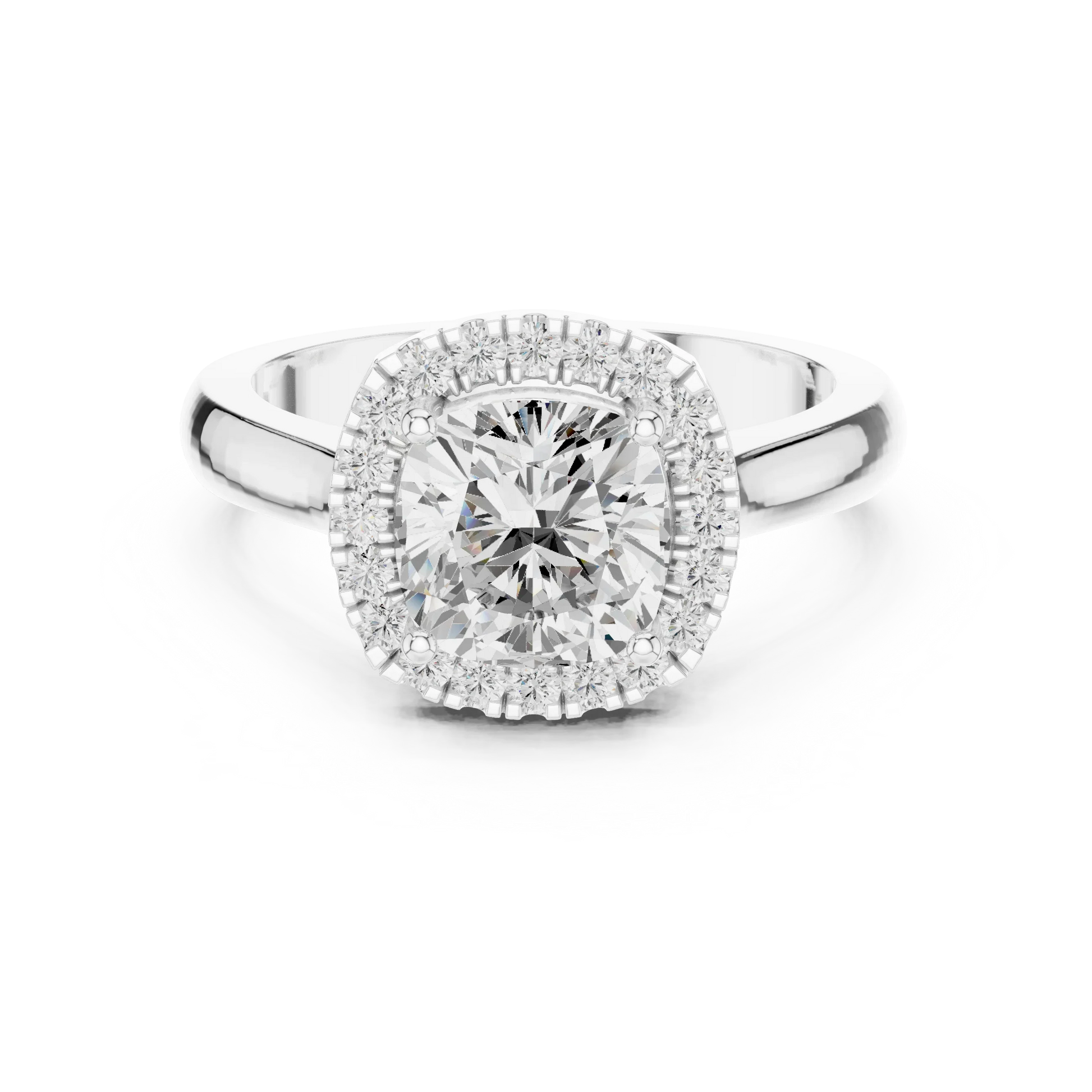 Cushion cut halo ring with lab-grown diamond in white gold, elegant and timeless design, Australia collection