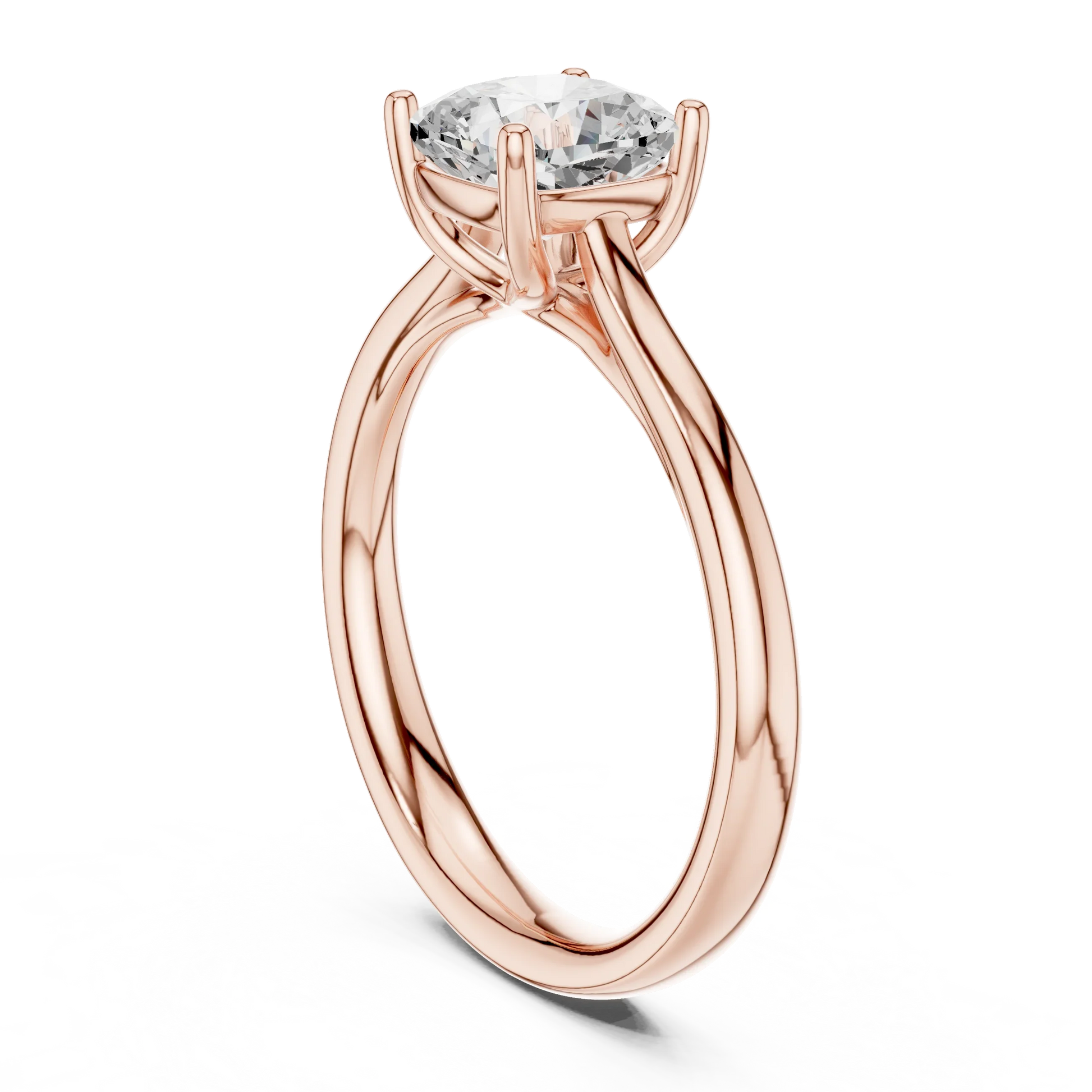 Back view of rose gold cushion cut solitaire ring with clean and polished band