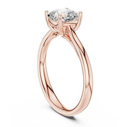 Back view of rose gold cushion cut solitaire ring with clean and polished band