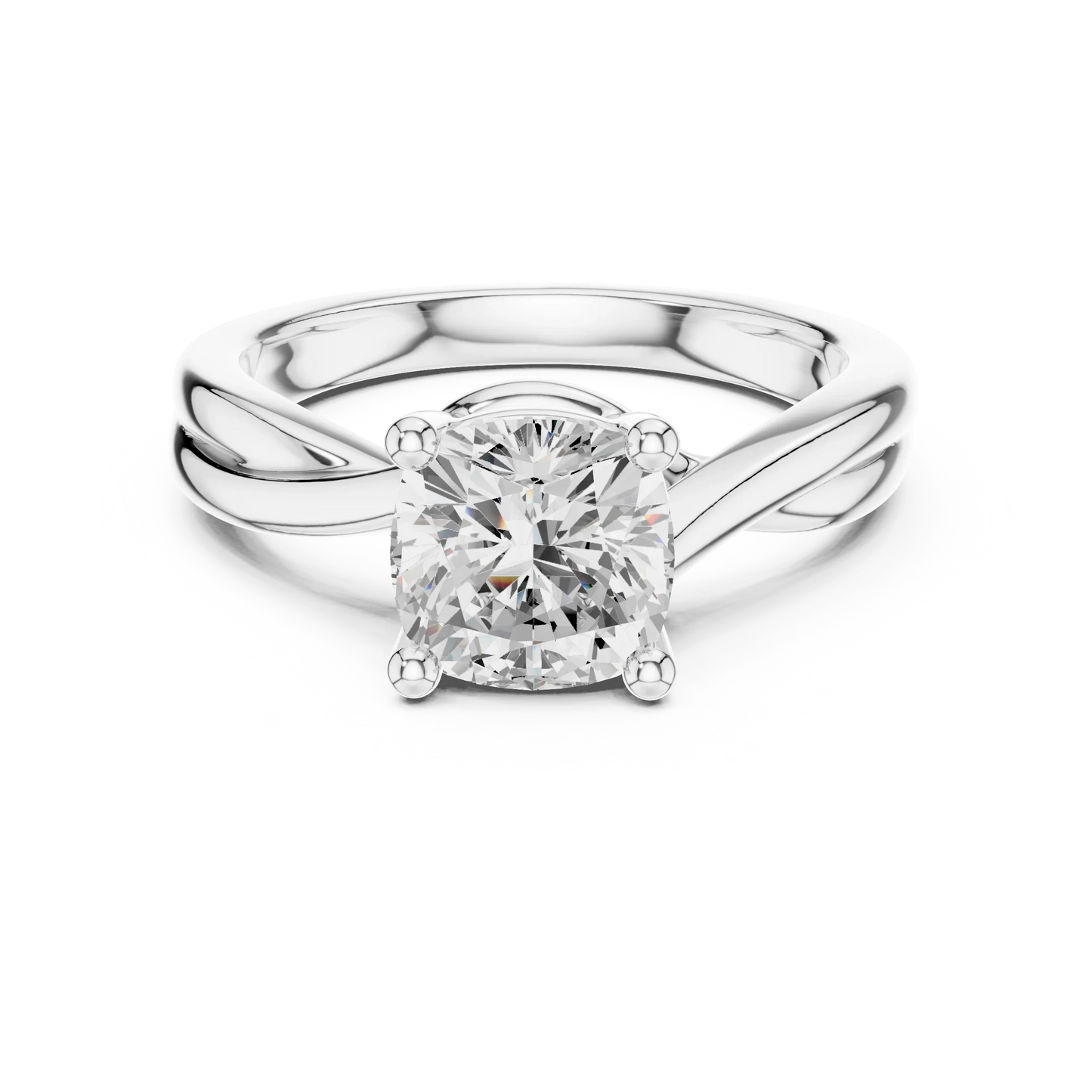 Lab-grown Asscher cut solitaire ring in white gold with twisted band design