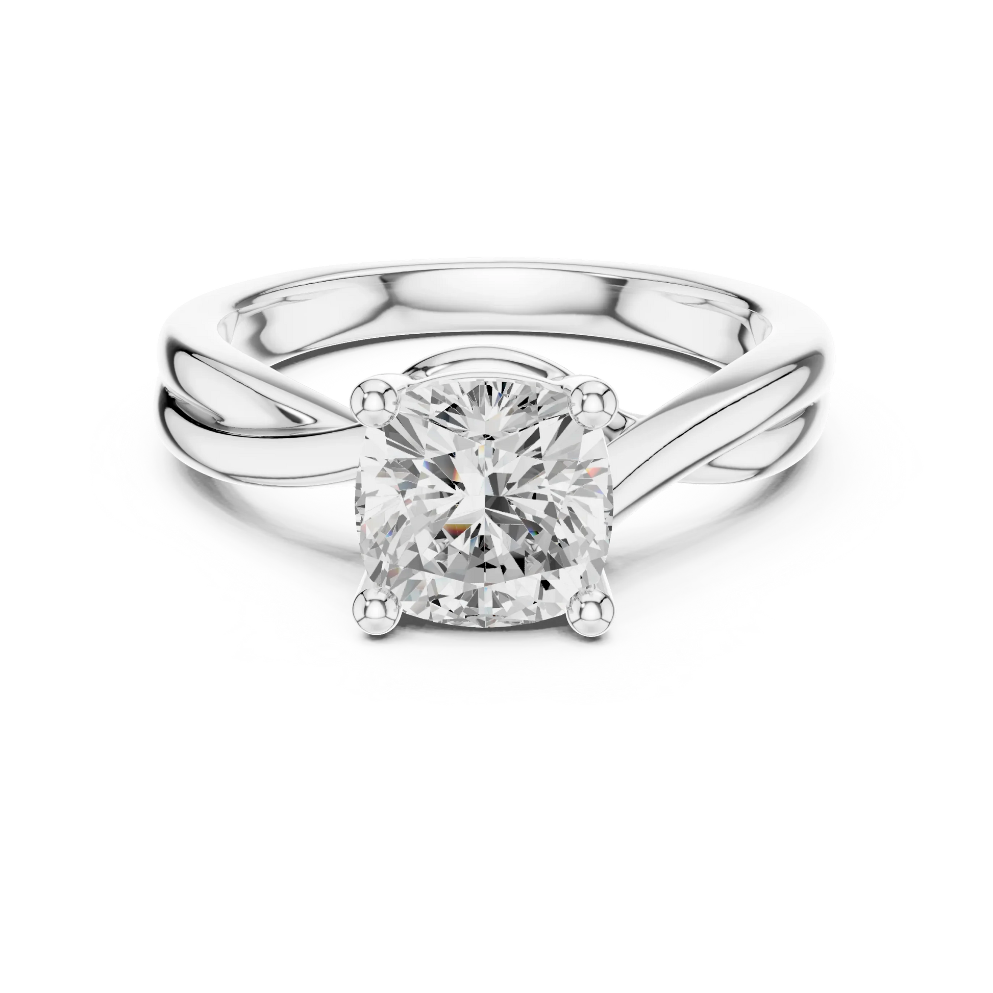 Lab-grown Asscher cut solitaire ring in white gold with twisted band design