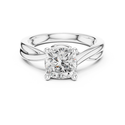 Lab-grown Asscher cut solitaire ring in white gold with twisted band design