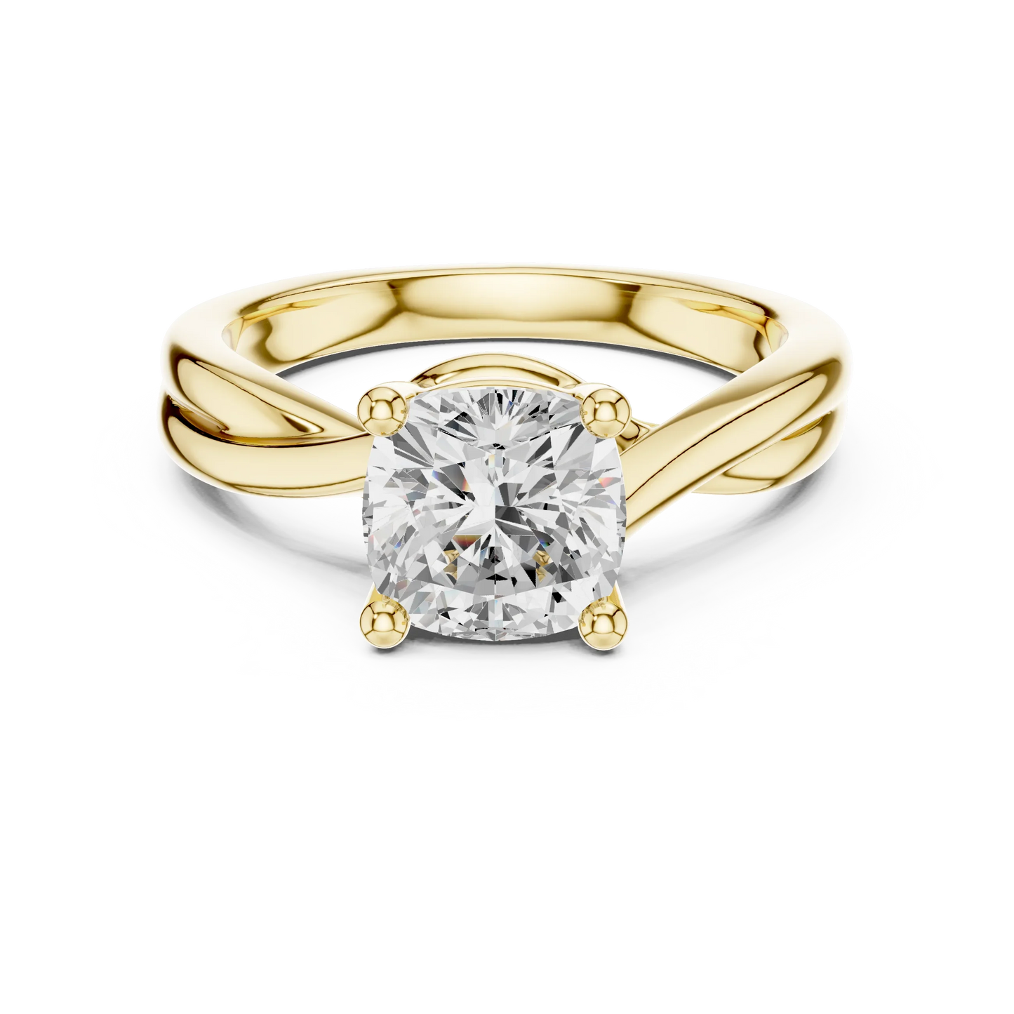 Lab-grown Asscher cut solitaire ring in yellow gold with twisted band design