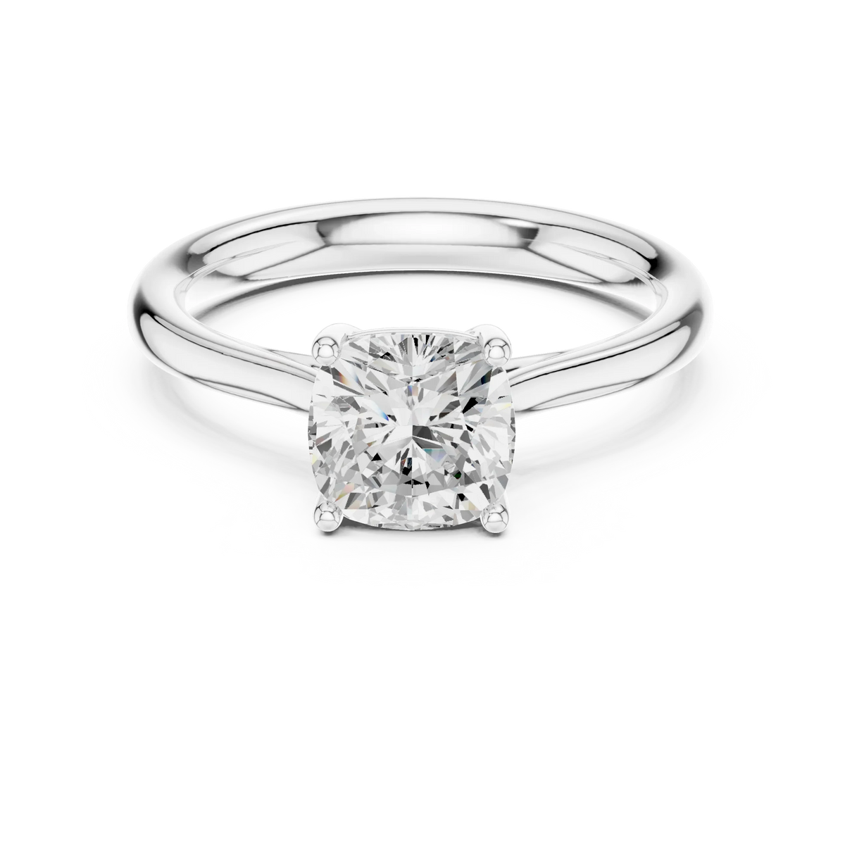 Lab-grown cushion cut solitaire ring in white gold, elegant and timeless design, Australia collection