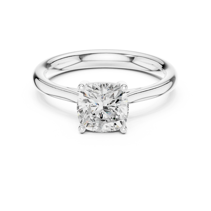 Lab-grown cushion cut solitaire ring in white gold, elegant and timeless design, Australia collection