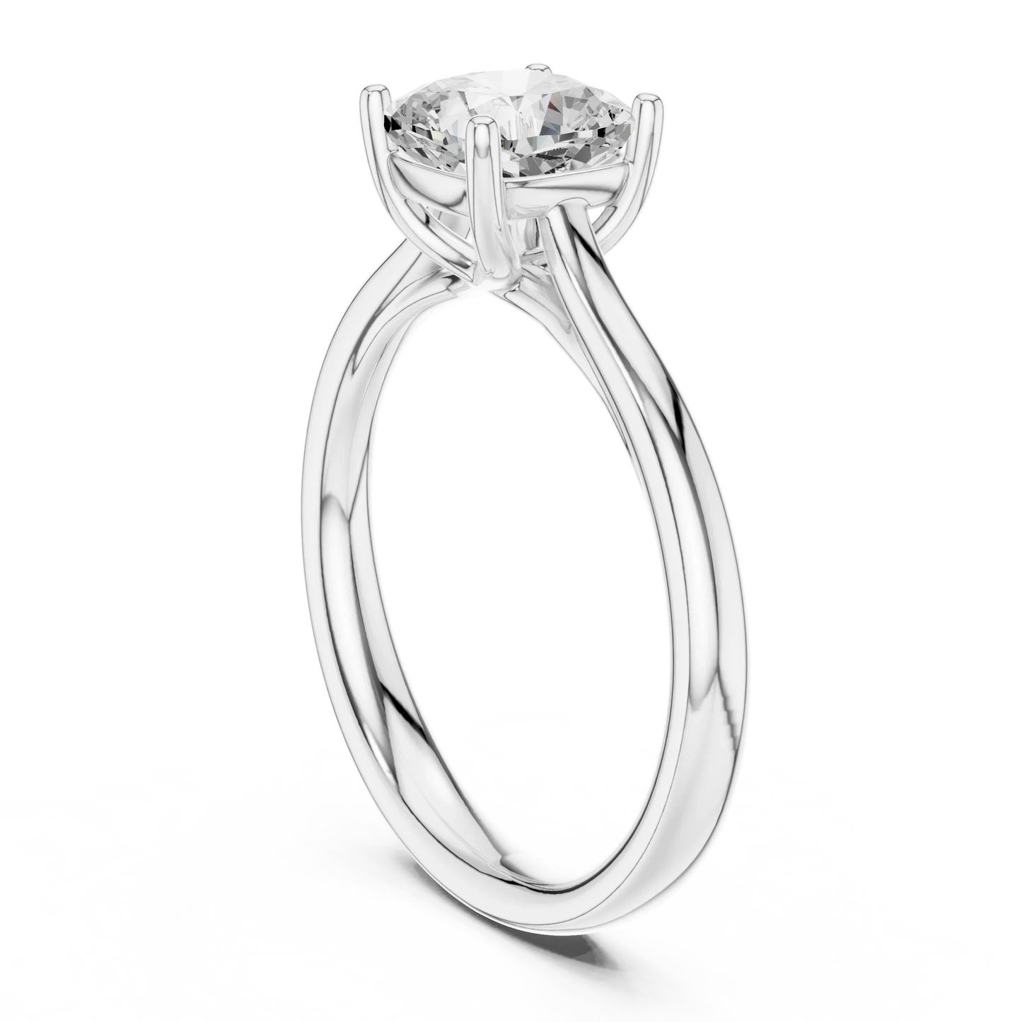 Back view of lab-grown cushion cut solitaire ring in white gold with smooth band finish