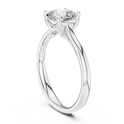 Back view of lab-grown cushion cut solitaire ring in white gold with smooth band finish