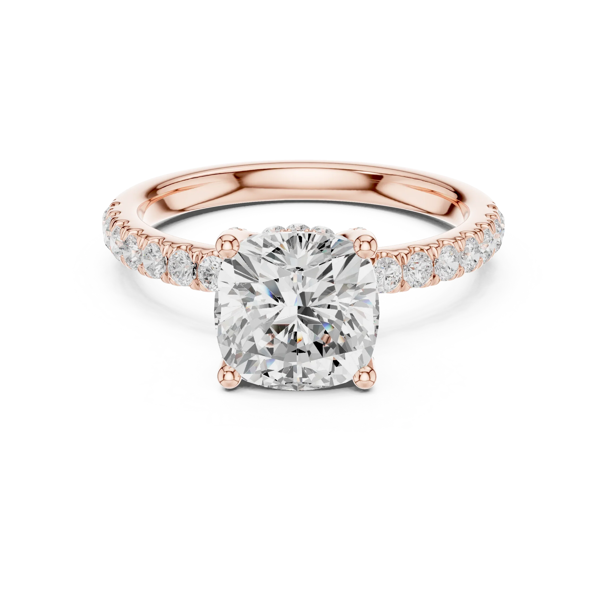 Cushion solitaire ring in rose gold with pave diamond band and lab-grown diamond – Australia