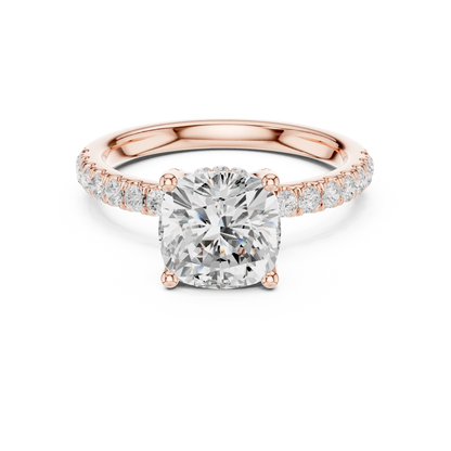 Cushion solitaire ring in rose gold with pave diamond band and lab-grown diamond – Australia