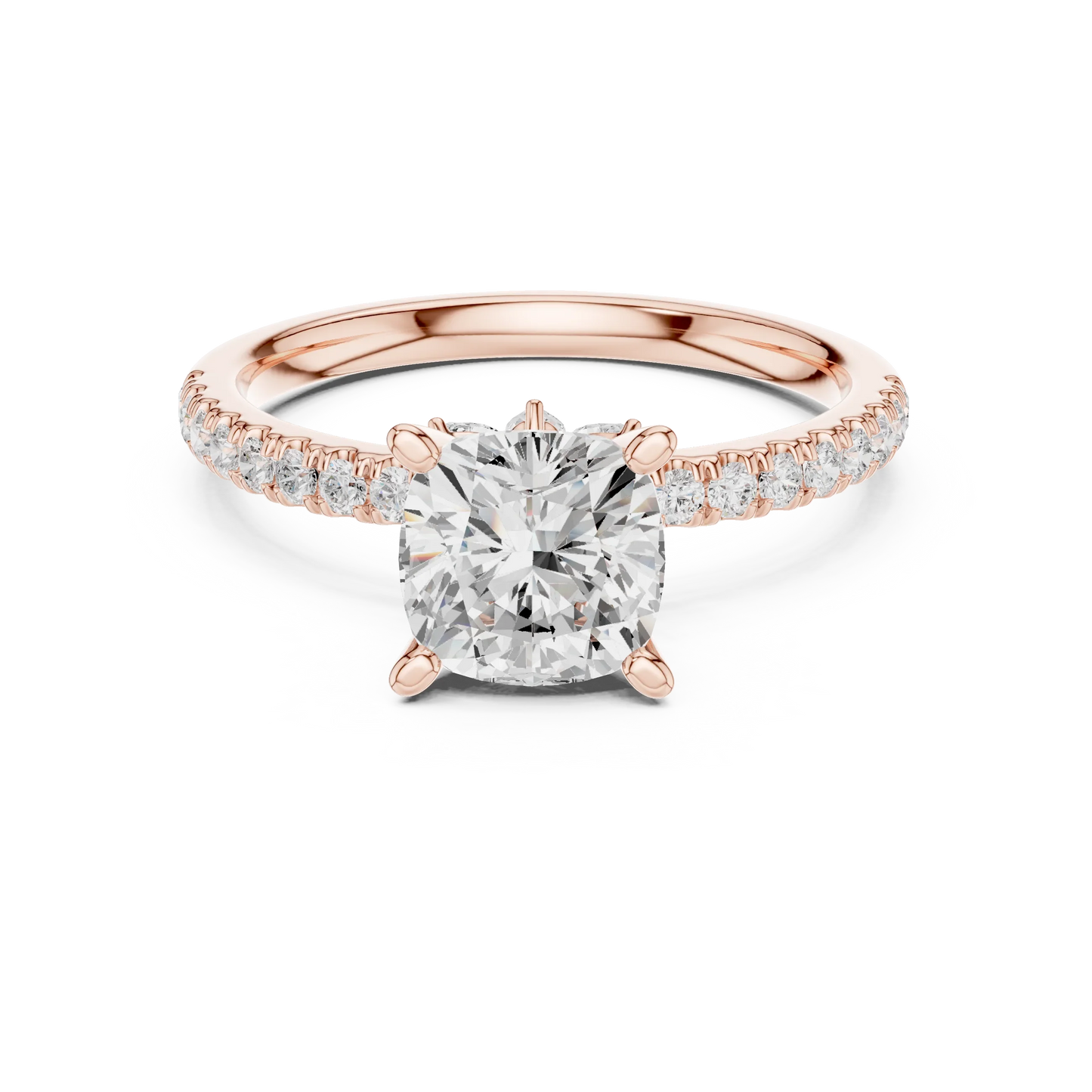 Cushion solitaire ring in rose gold with pave diamond band and lab-grown diamond – Australia