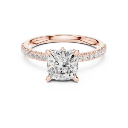 Cushion solitaire ring in rose gold with pave diamond band and lab-grown diamond – Australia
