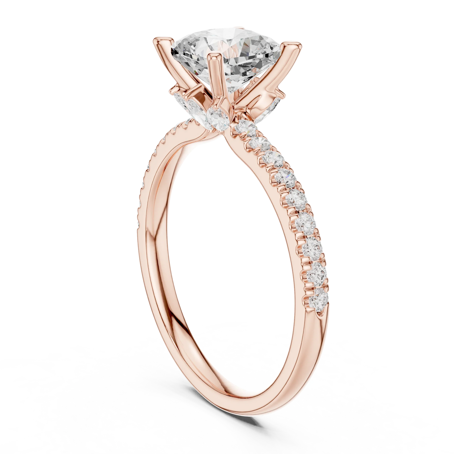 Back side view of rose gold cushion solitaire ring with pave diamond band and lab-grown diamond – Australia