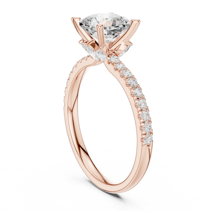 Back side view of rose gold cushion solitaire ring with pave diamond band and lab-grown diamond – Australia