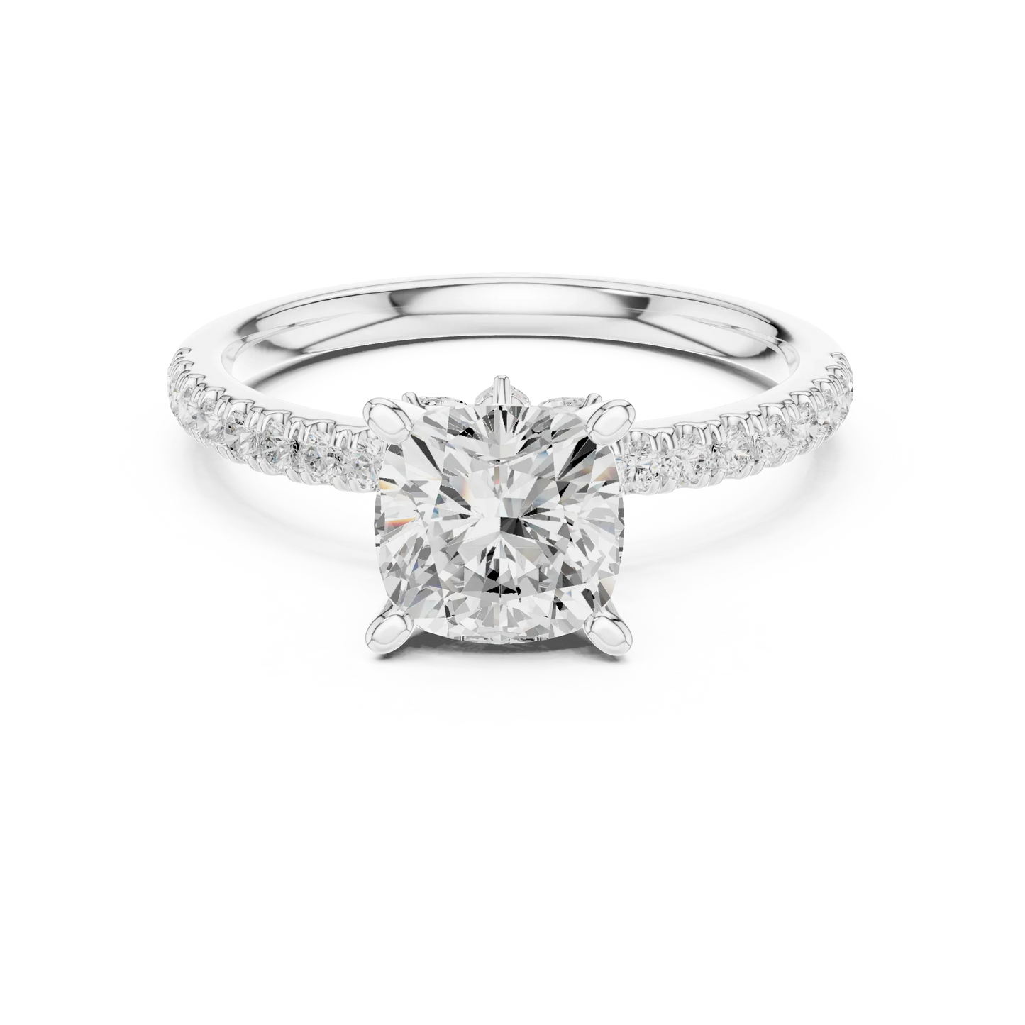 Cushion solitaire ring in white gold with pave diamond band and lab-grown diamond – Australia