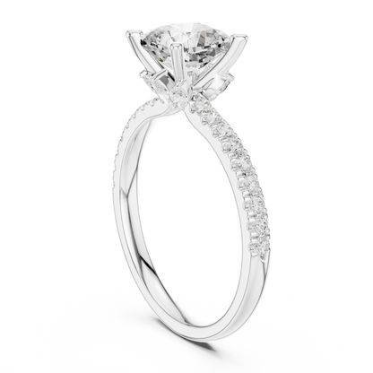 Back side view of white gold cushion solitaire ring with pave diamond band and lab-grown diamond – Australia