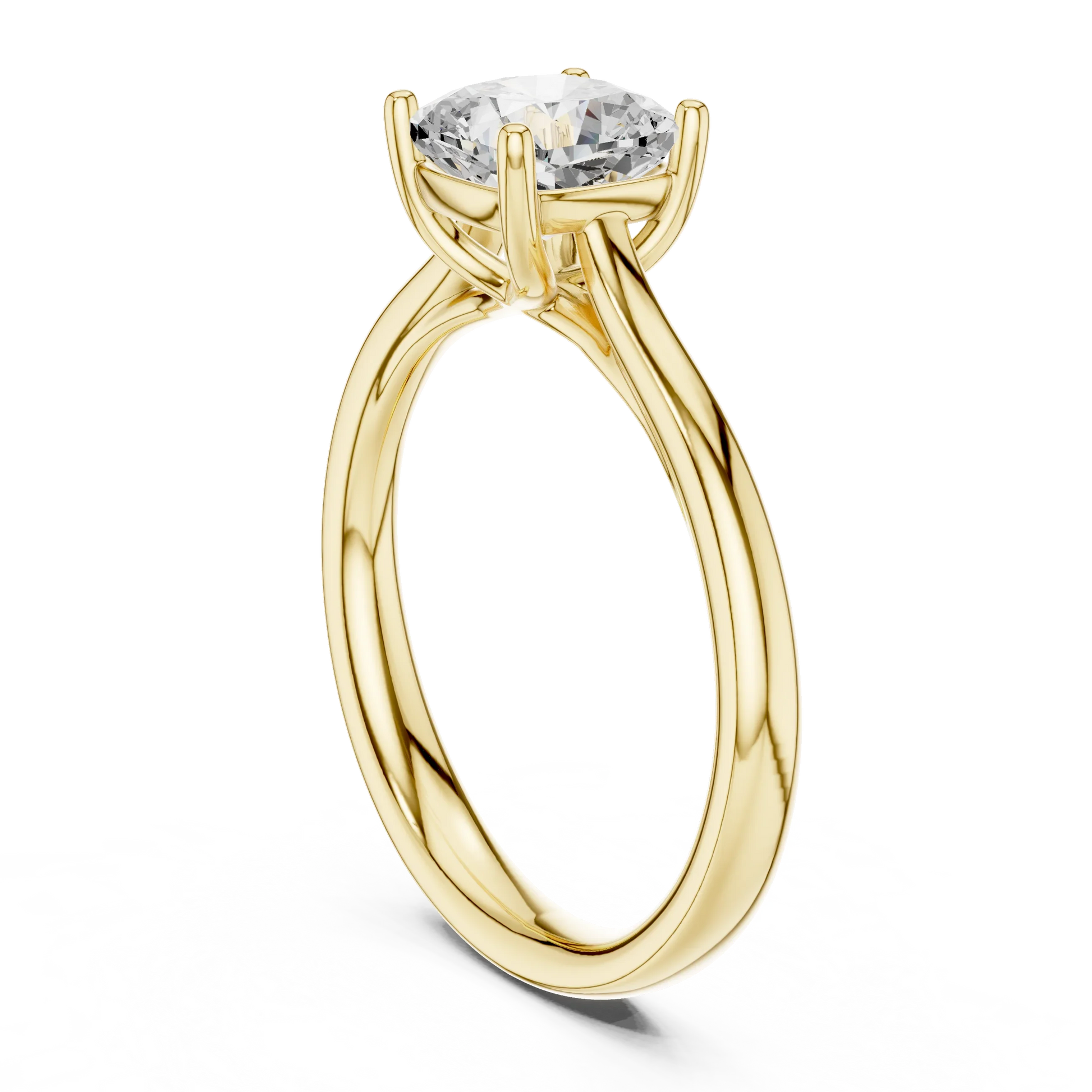 Back view of cushion cut solitaire ring in yellow gold with lab-grown diamond and polished band